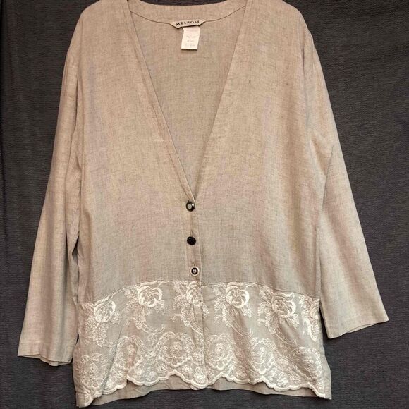 Vintage Melrose Ivory Lace Detailing Button-Down V-Neck Cardigan Womens Size 14 - Picture 3 of 4